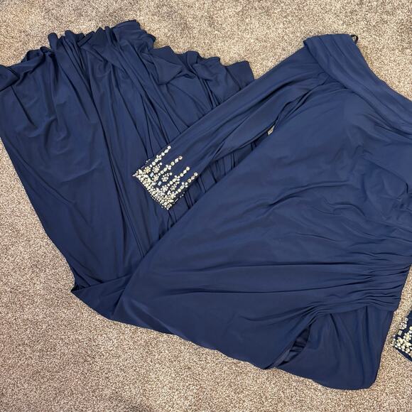 Mac Duggal Women's Size 16 navy Beaded Long Sleeve Cuff Drop Shoulder Gown NWT - Picture 7 of 12